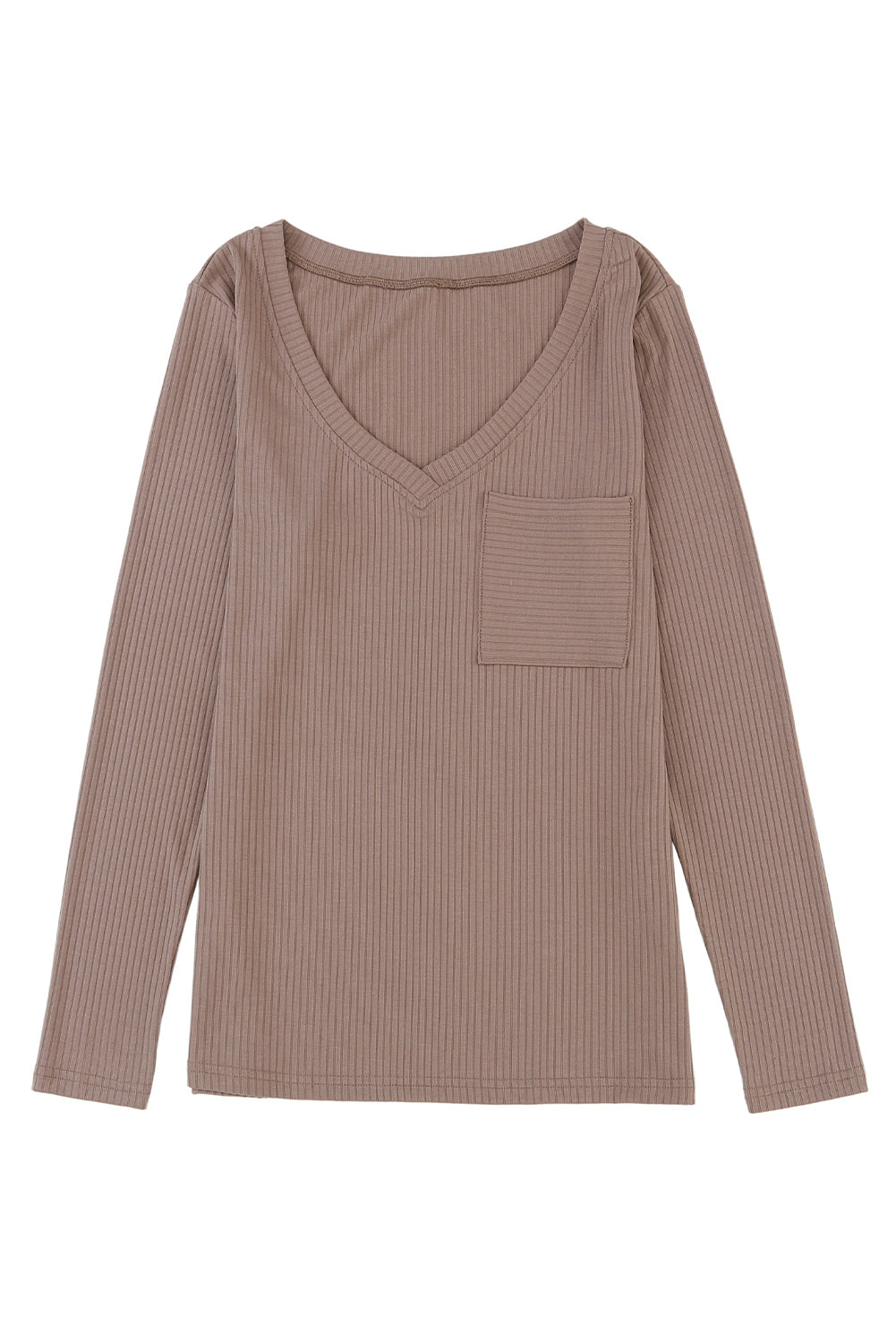 Top for Women Knitted Chest Pocket V Neck