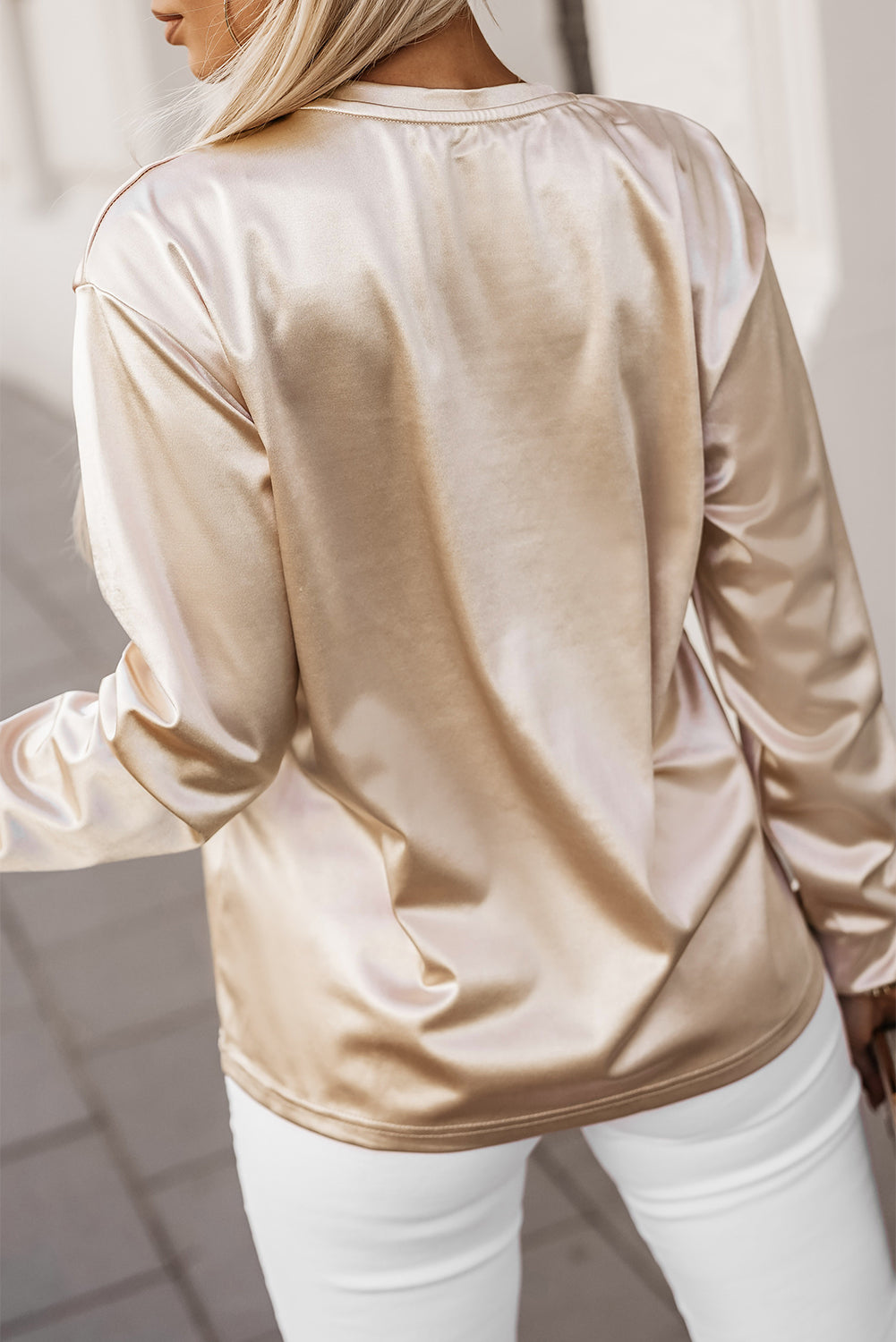 Women's Top with Pocket Long-Sleeve Glitter Chest