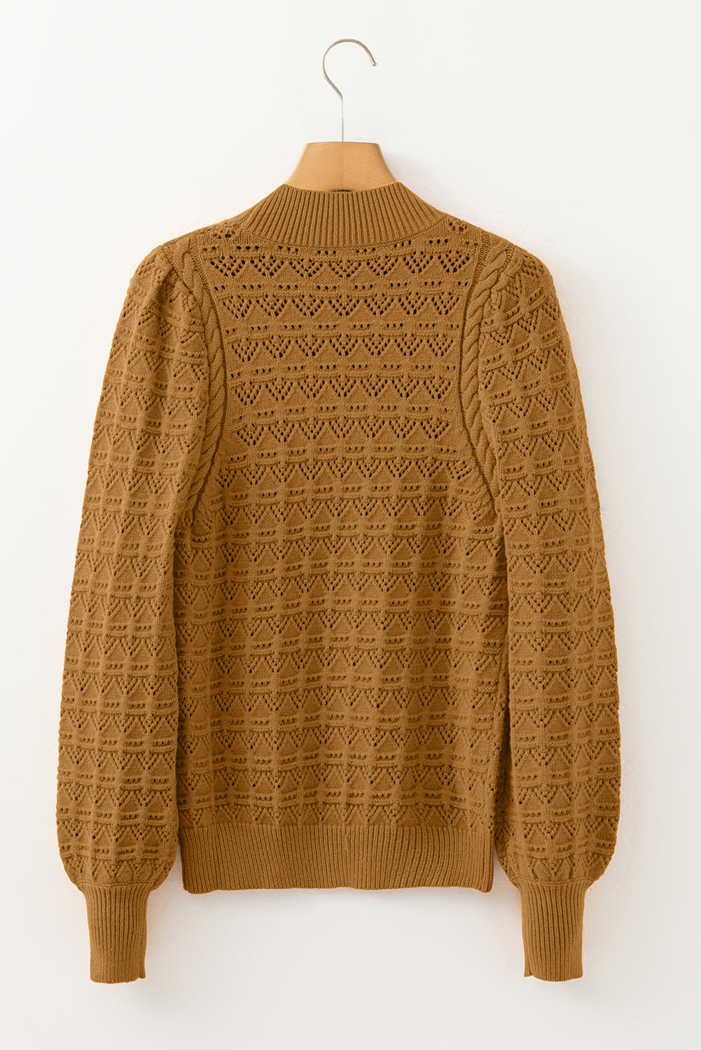 Hollow Out Crochet Rib-Knit Edge Balloon Sleeve Knit Top