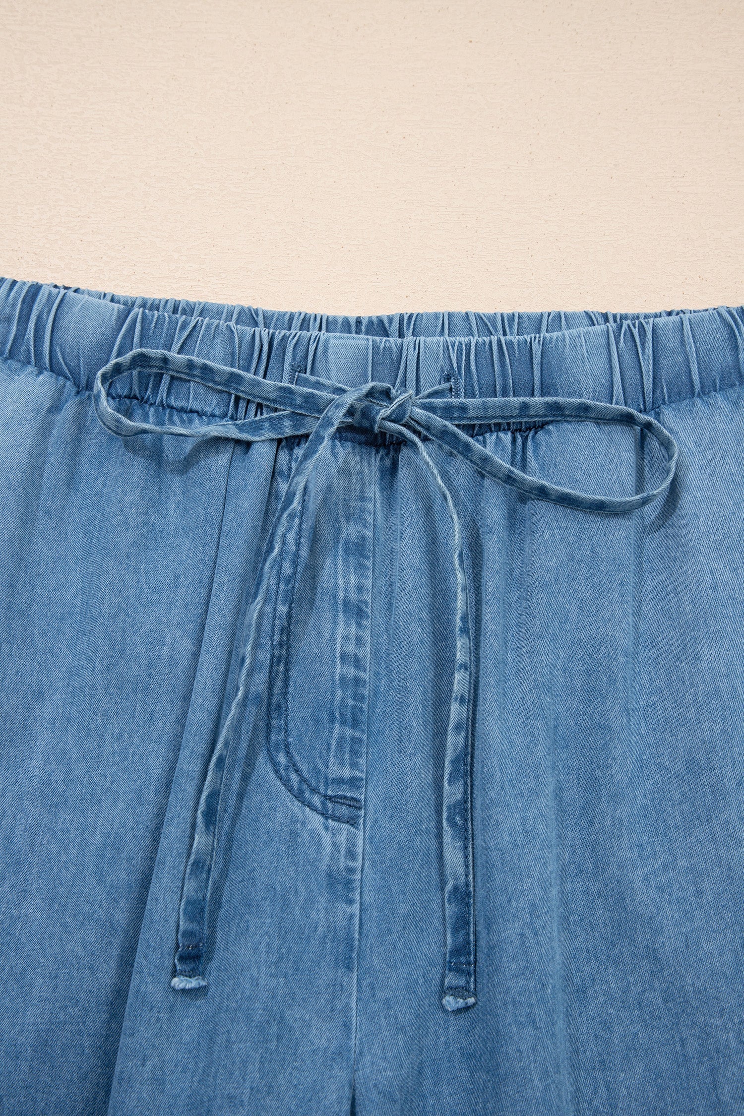 Dusk Hem Blue Ruffled Wide-Leg Chambray Pants