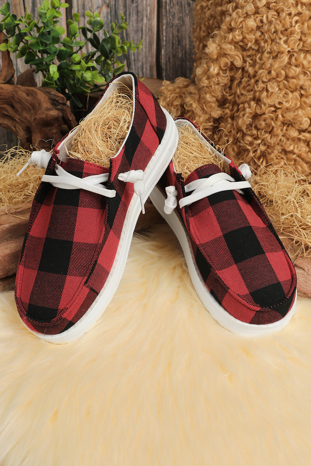 Retro Up Plaid Lace Flat Shoes