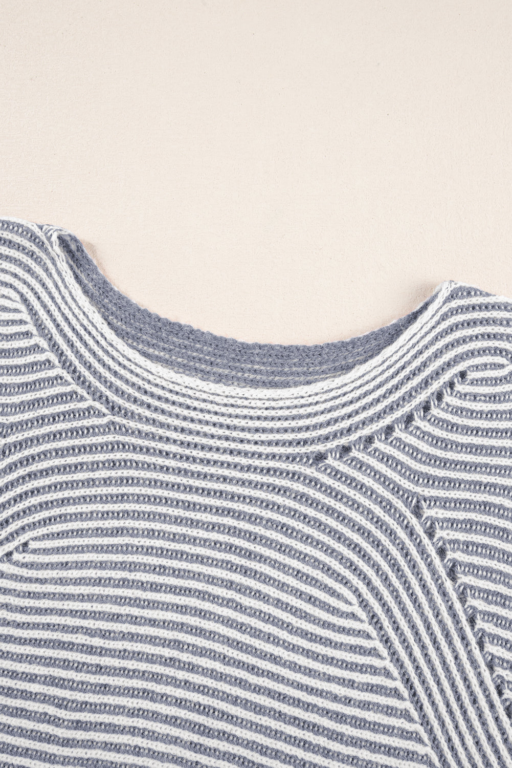 Print Rib-Knit Striped Rib-Knit Knit Boat Neck Baggy Knit Top