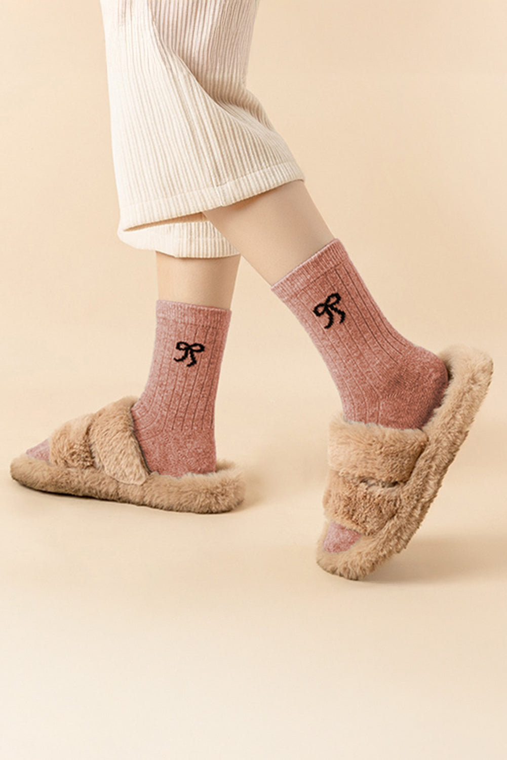 Bowknot Detail Rib-Knit Winter Stockings