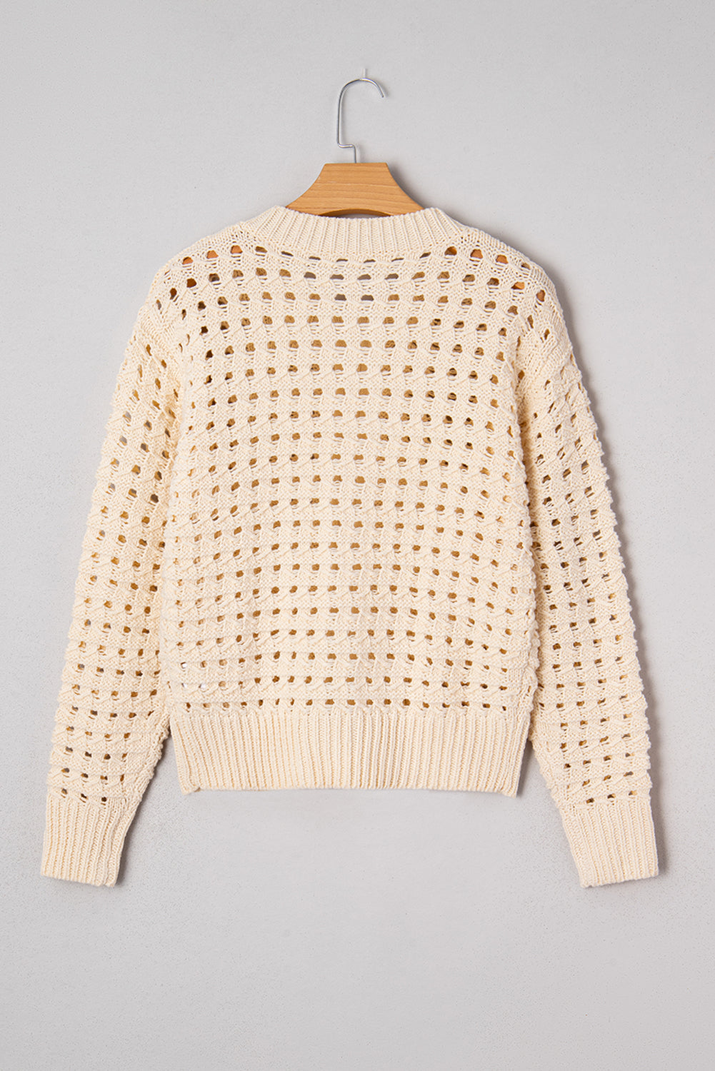 Hollowed Zip-Front Pattern Knit Drop-Shoulder Cardigan Knit Top