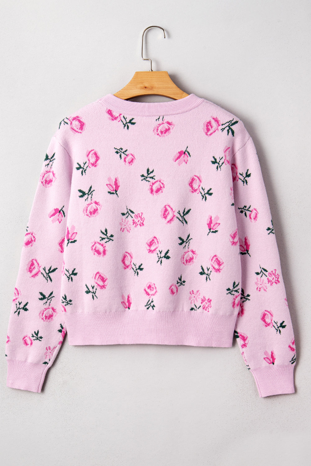 Drop-Shoulder Sweet Floral-Print Cropped Knit Top
