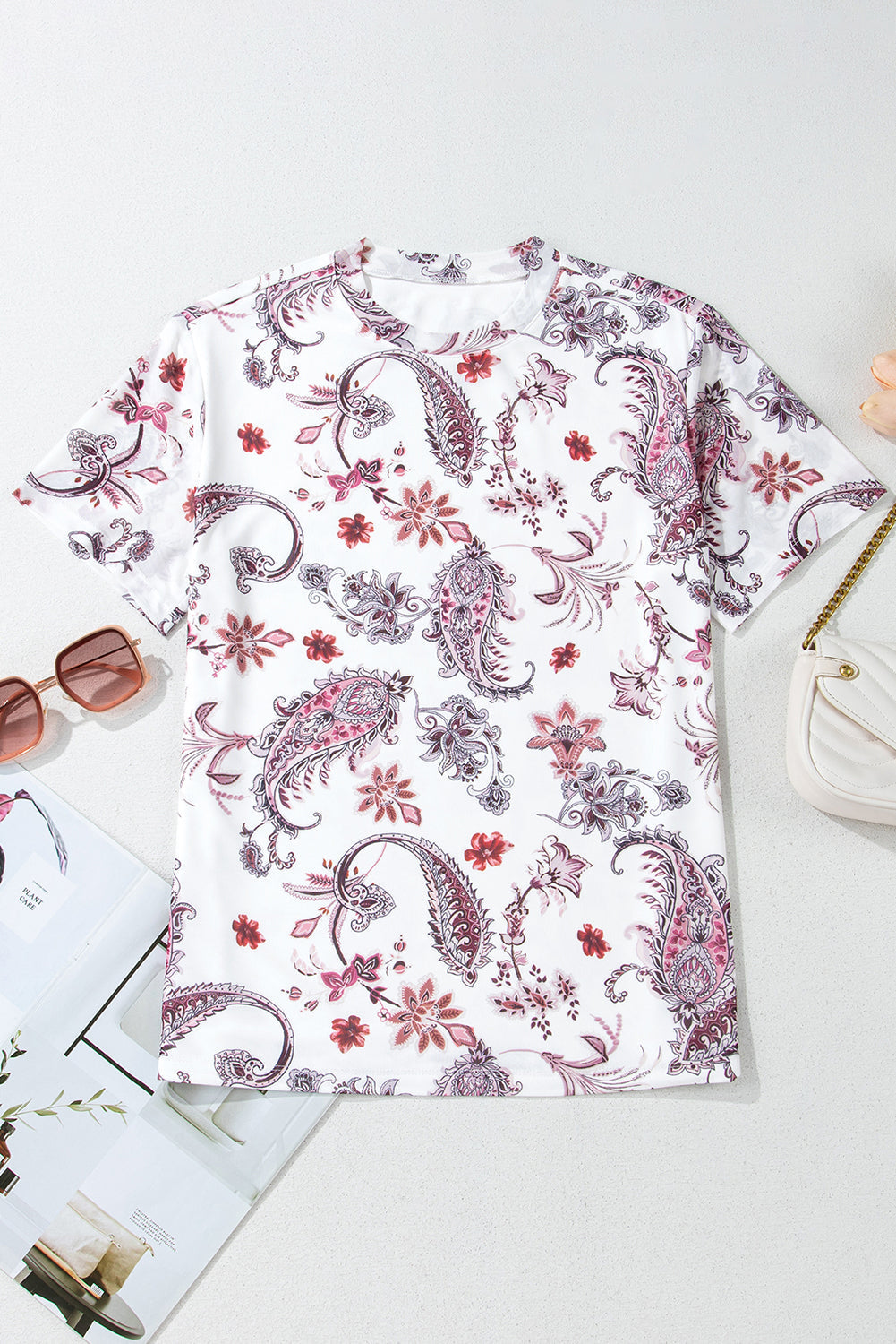 Vintage Paisley Mock Neck T Shirt