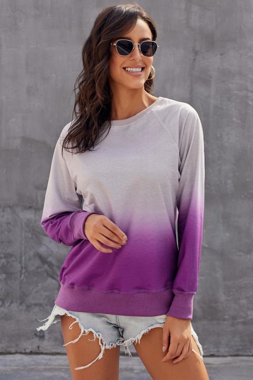 Sweatshirt for Women Long-Sleeve Chic Purple Ombre Crew Neck