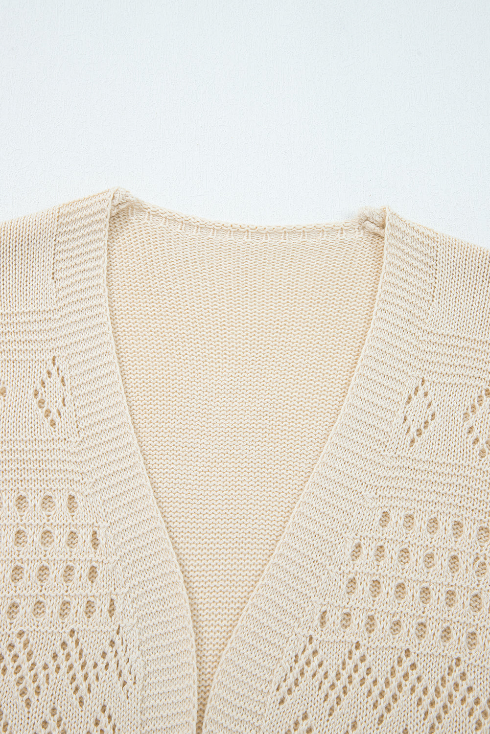 Hollowed Cardigan Knit Open-Front Knit Top in Smoke Gray