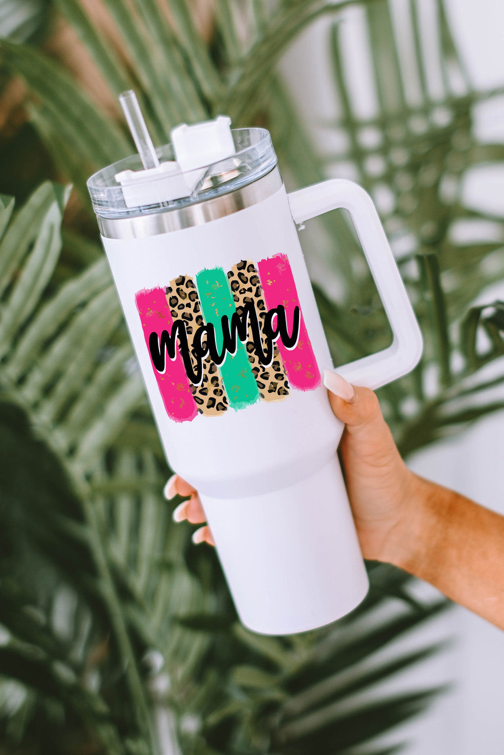 mama Leopard Colorblock Handle Portable Cup 40oz