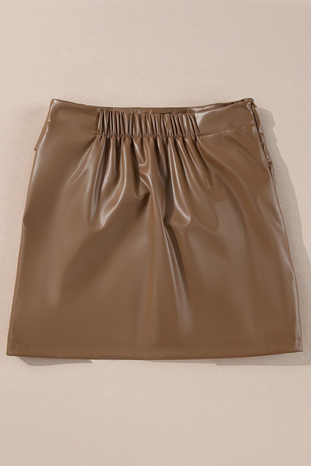 Bowknot Faux Coffee Faux Leather Mini Skirt