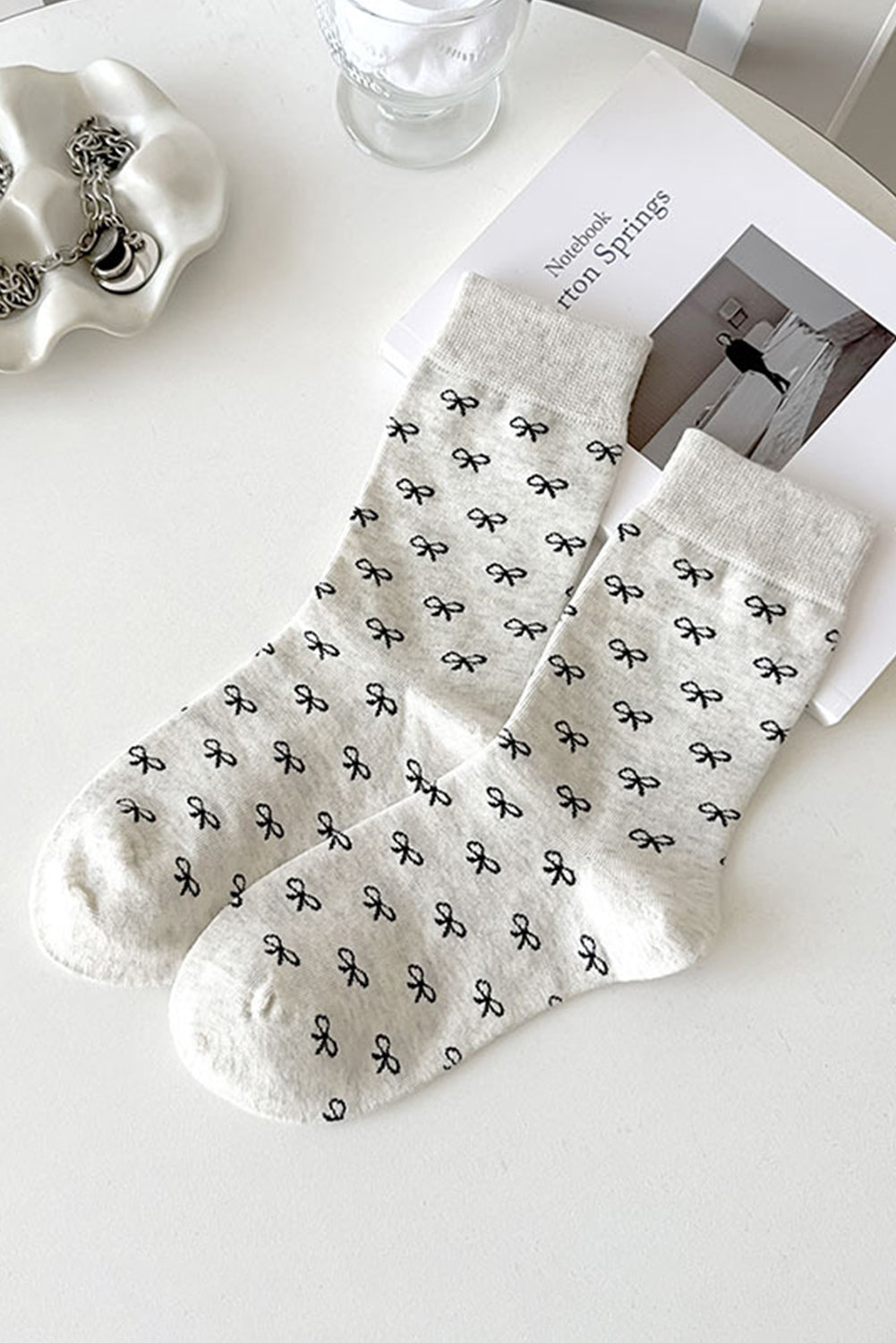 Bow Knots Rib-Knit Edge Crew Socks