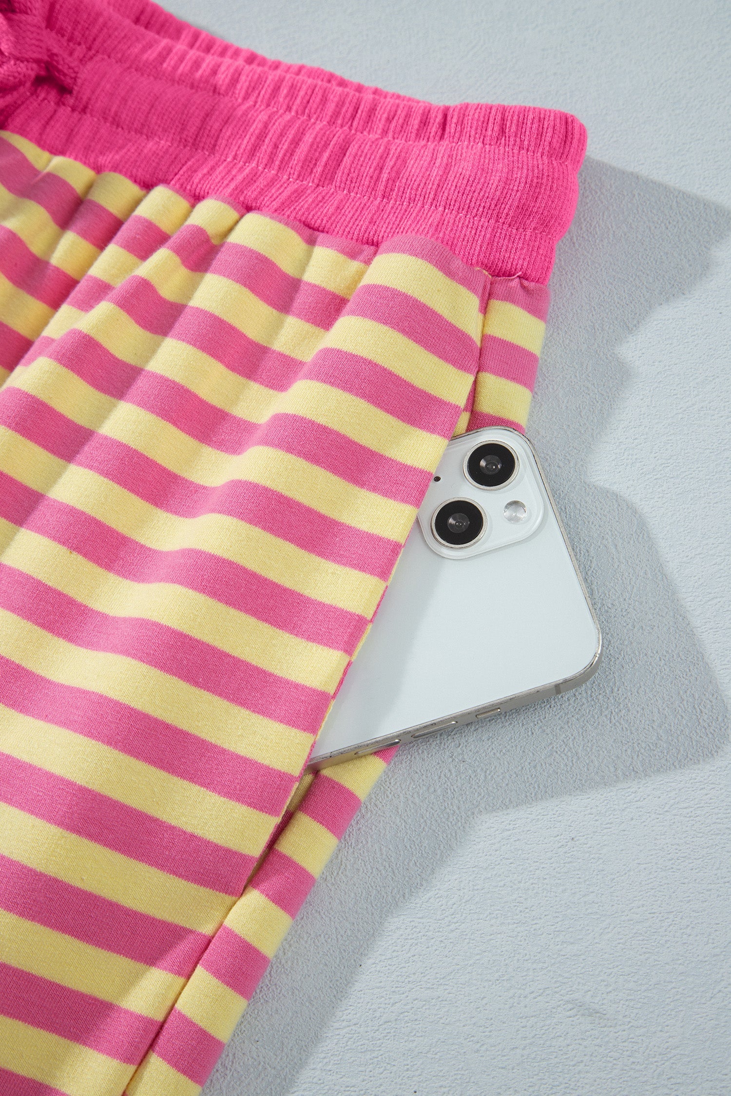 Stripe Colorblock Trim Crew-Neck Loose Tee Drawcord Elastic Waist 2pcs Pant Set in Pink