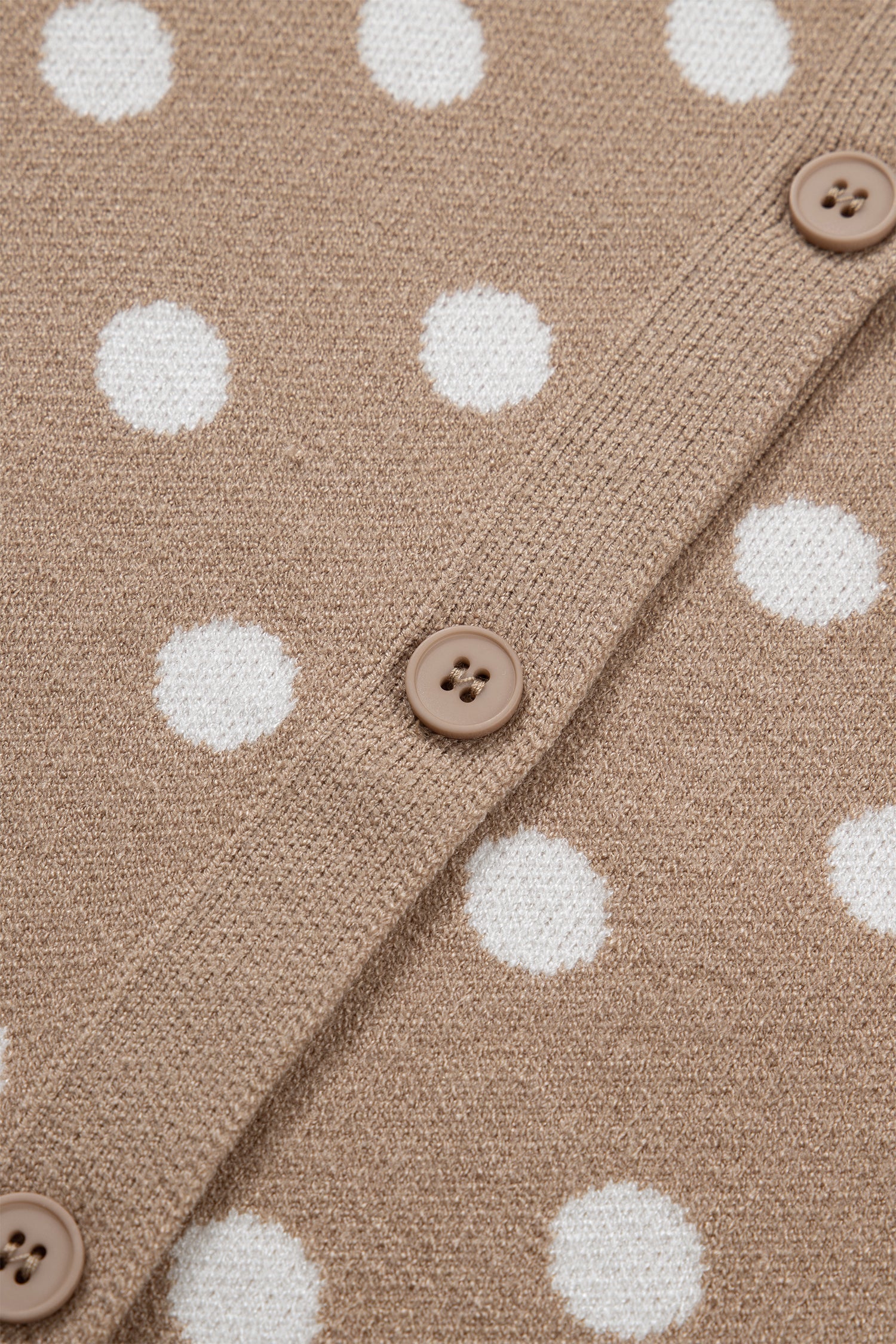 Short-Sleeved Button Polka-Dot Button Down Cardigan Knit Top in Dark Khaki