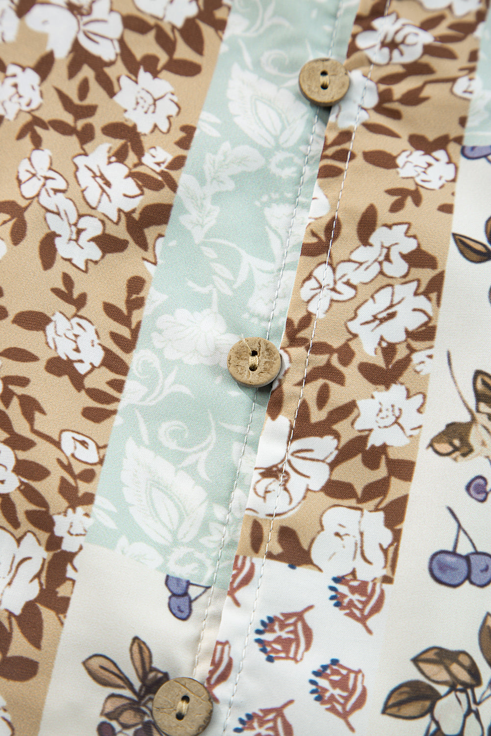 Floral Long Patchwork Print Puff Sleeve Shirt