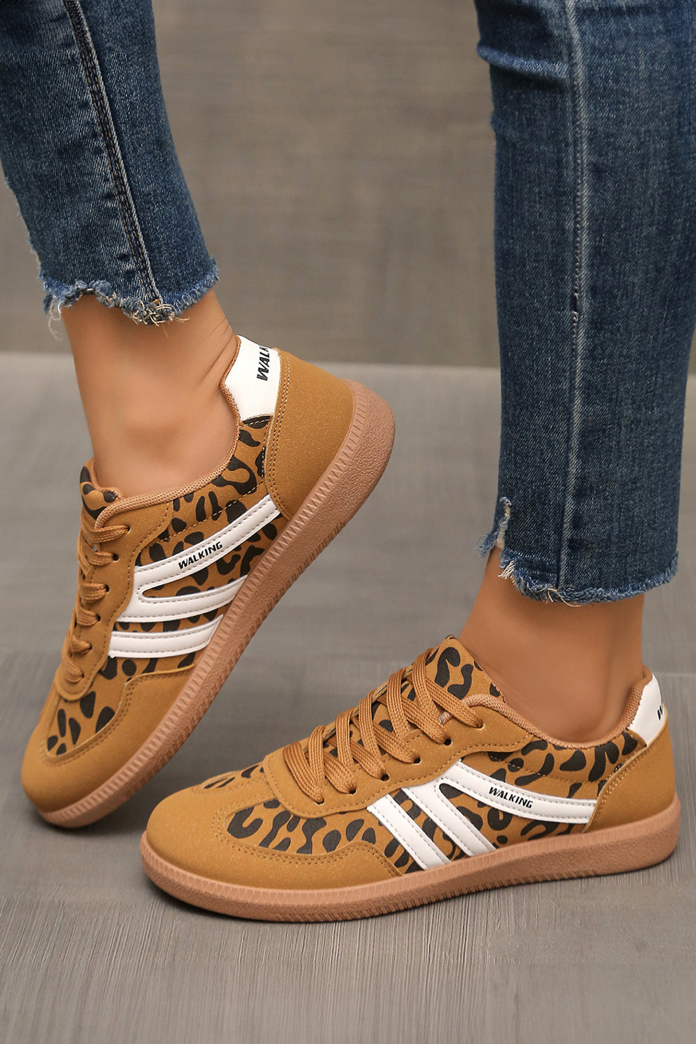 Leather Leopard PU Leopard Patchwork Contrast Detail Lace-up Shoes