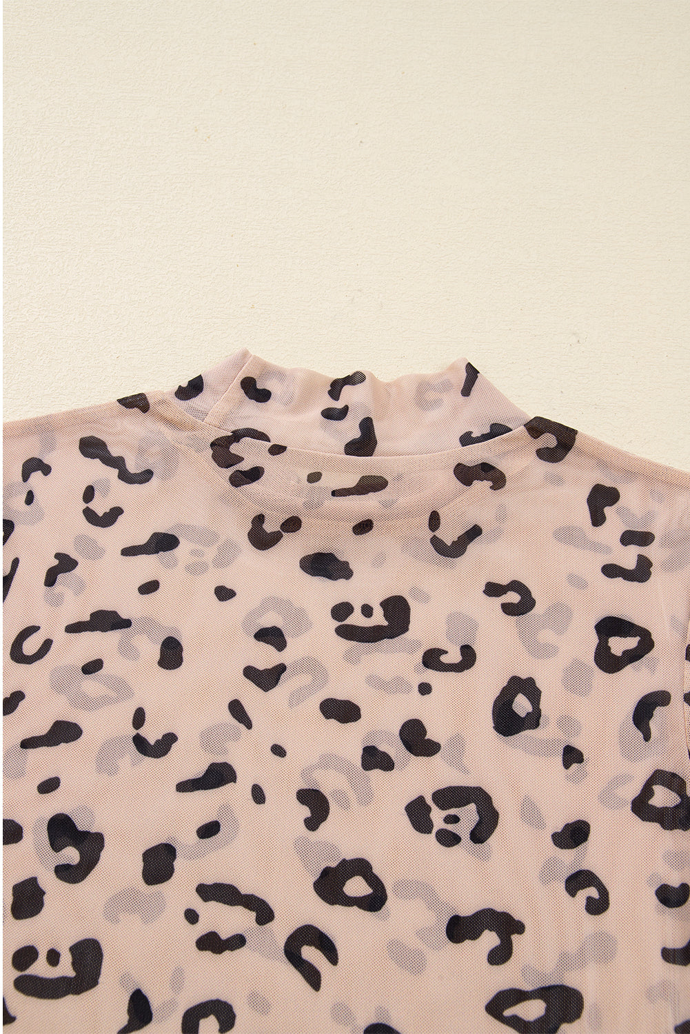 Mesh Mock-Neck Sheer Leopard Long-Sleeved Bodysuit