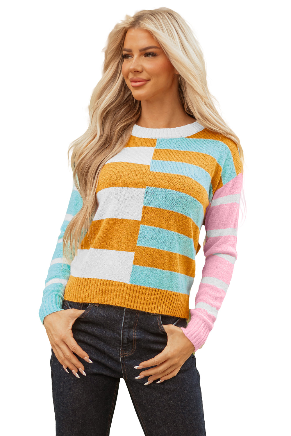 Colorblock Striped Pullover Knit Top