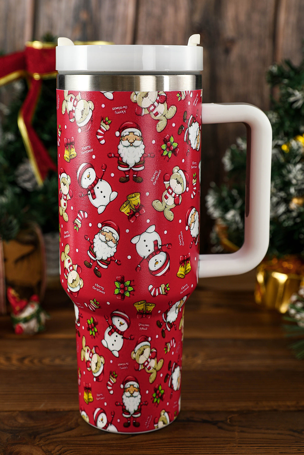 Print Handled Christmas Handled Stainless Steel Tumblers 40oz
