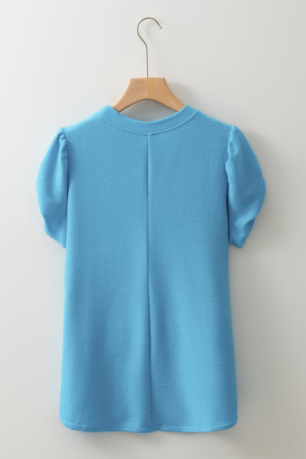 Blue Bubble Sleeve Solid Color Elegant T-Shirt