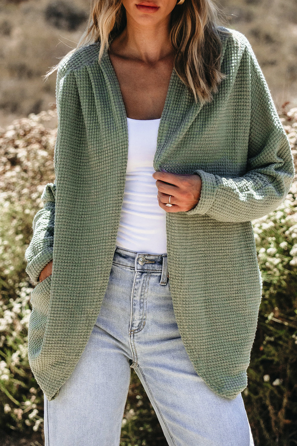 Cardigan ouvert sur le devant en tricot gaufré