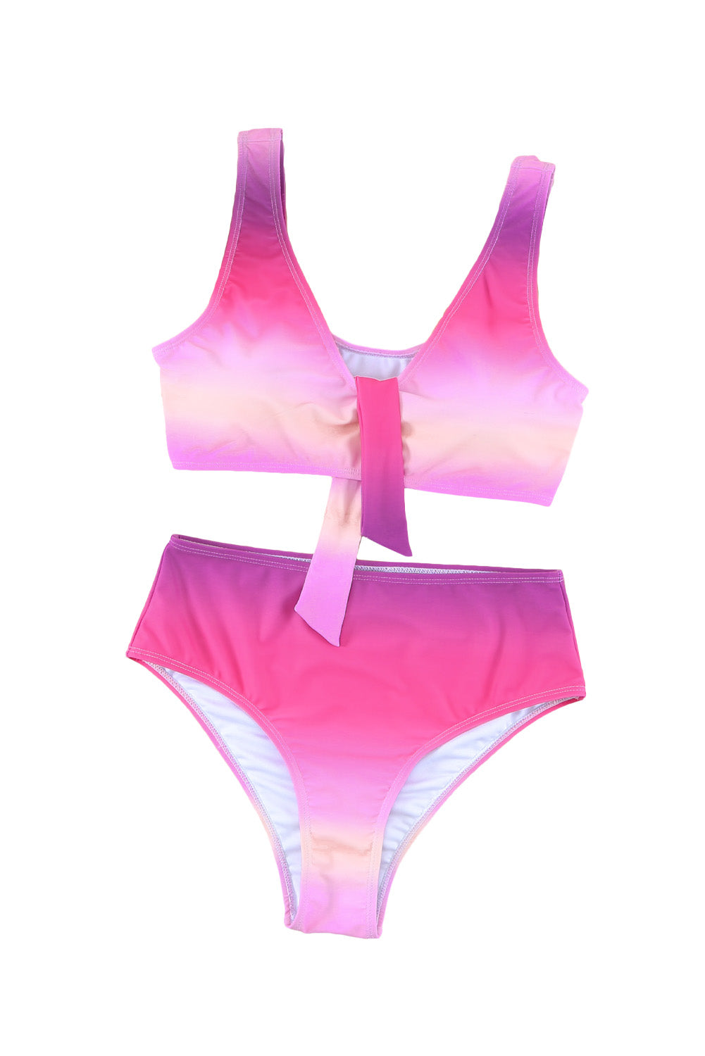 Maillot de bain bikini noué à col en V de couleur dégradée