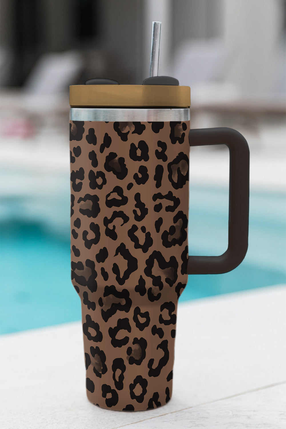 Handle Stainless Leopard-Print Stainless Steel Large Vacuum Cup 40oz