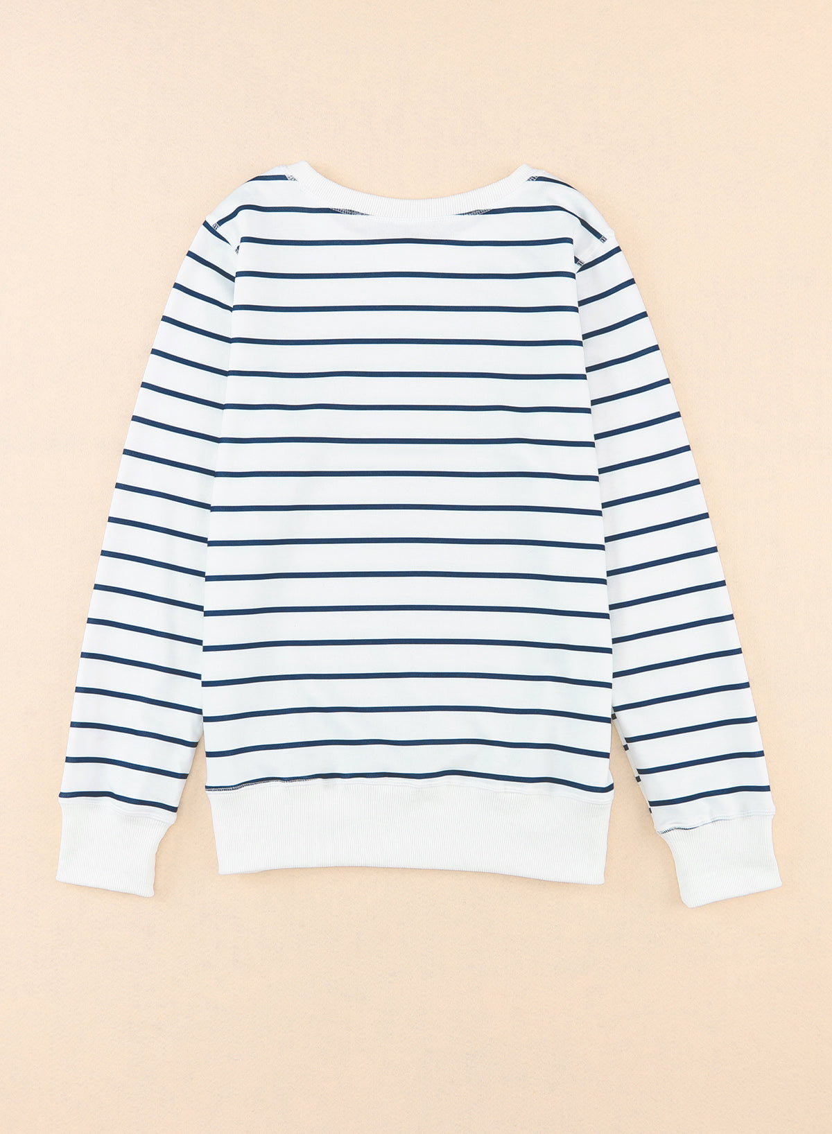 Women's Top with Striped Rib-Knitted Trim Long-Sleeve