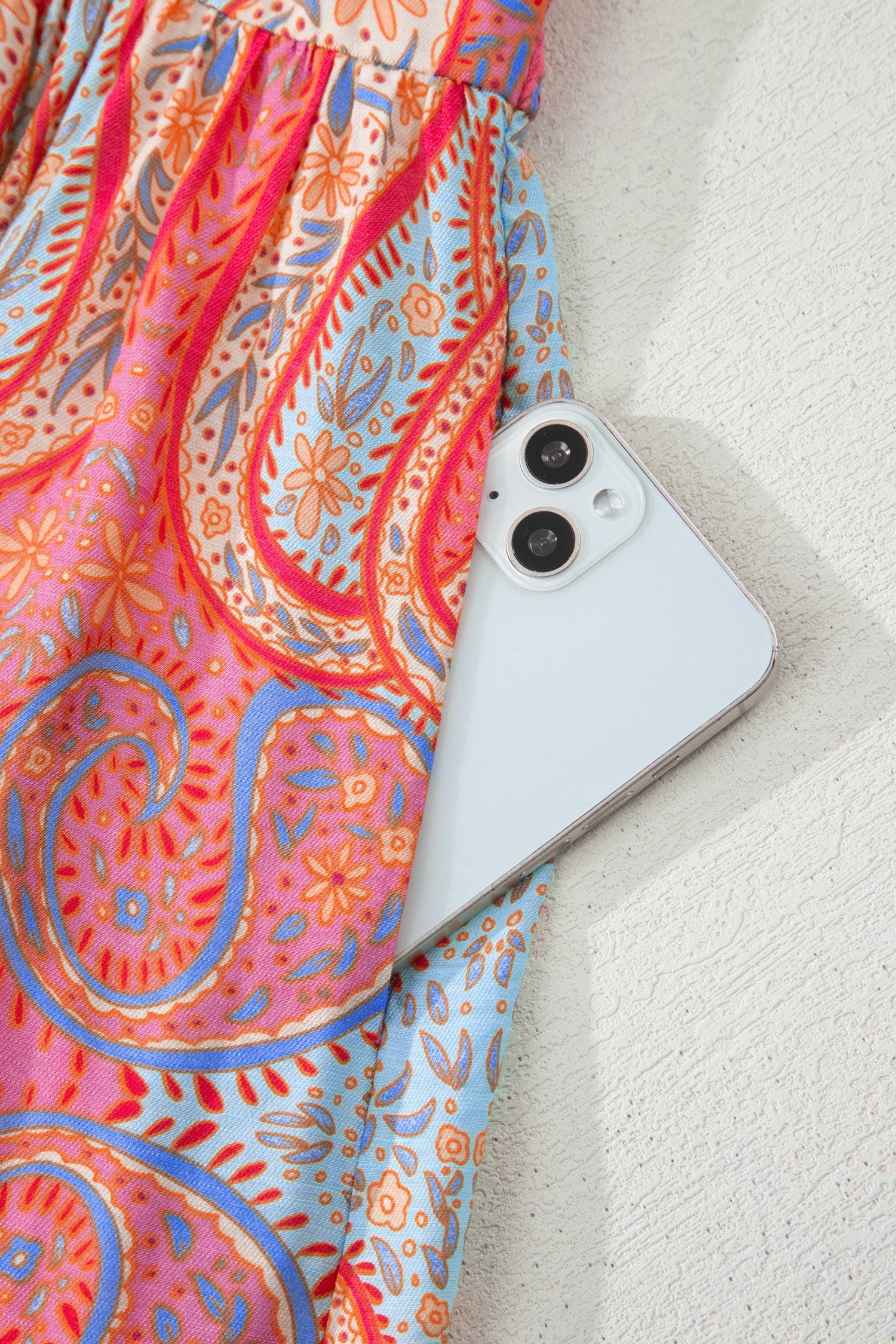 Polished Short-Sleeved Paisley Print Boho Maxi Dress with Ruffle Details