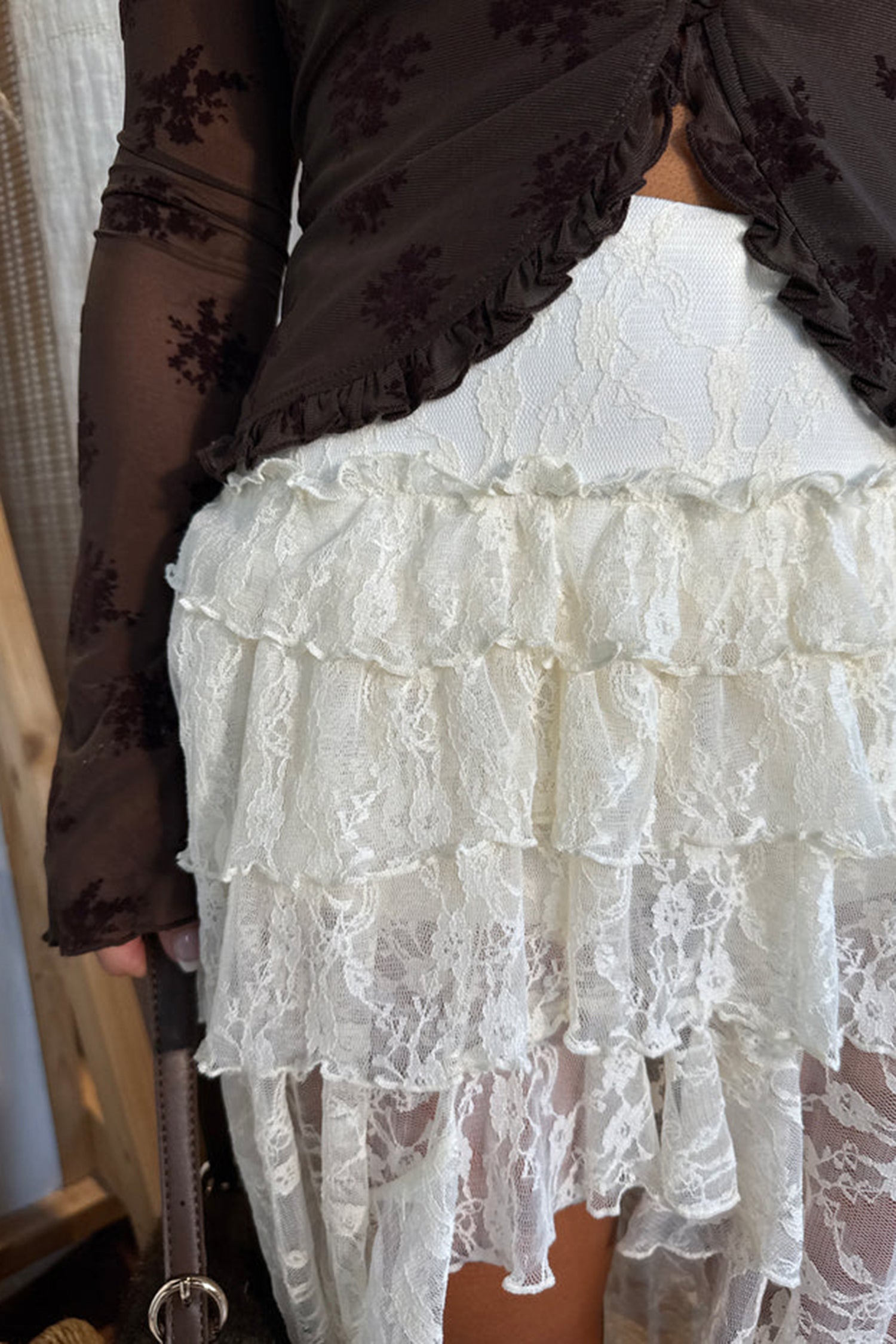 Polished Lace White Sheer Frilly Ruffles High Low Long Skirt