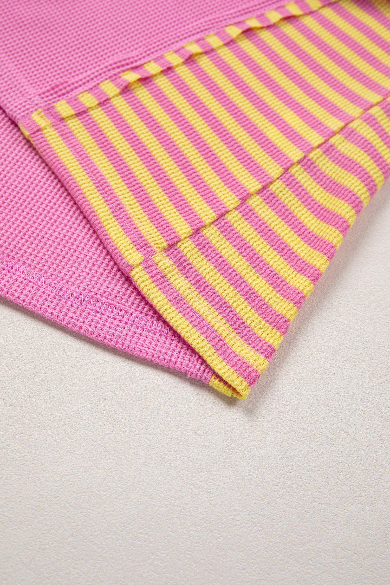 Waffle Striped Textured Contrast Loose T Shirt in Pink
