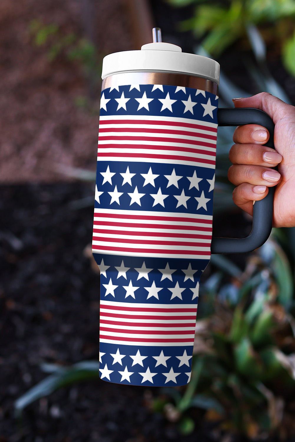 Stars Print and Stripes Handled Thermos Cup 40oz