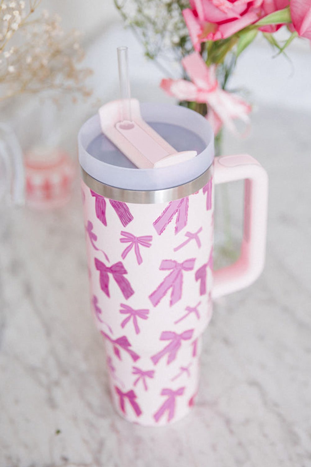 Cute Tumbler Bowknot Printed with Handle 40oz