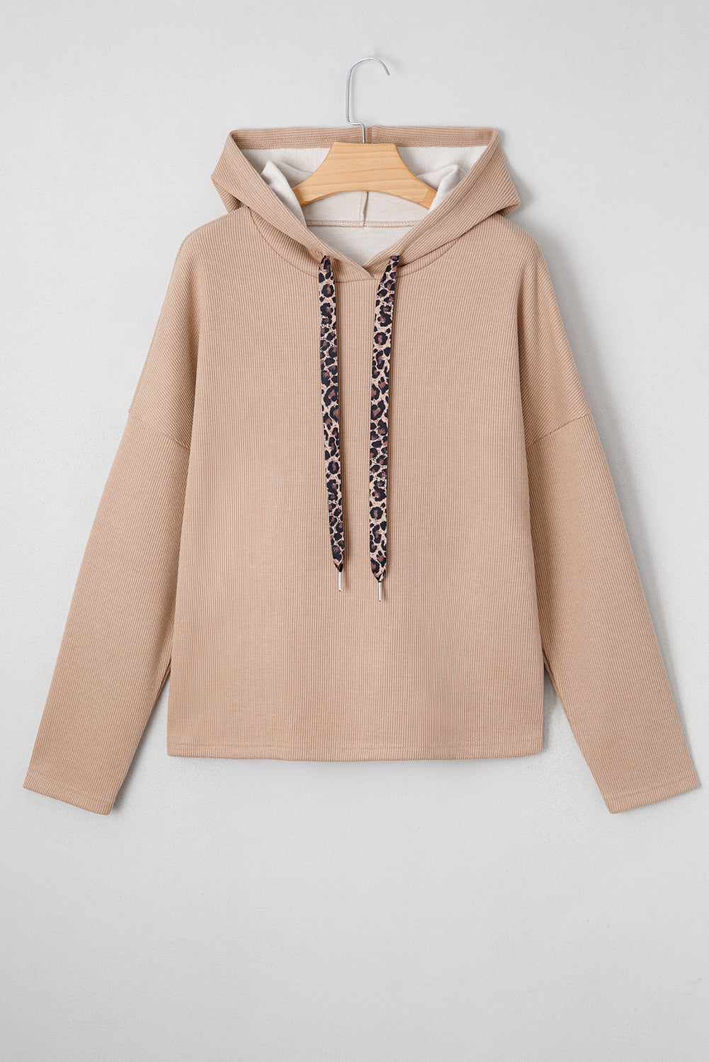 Leopard Thermal Textured Drawcord Baggy Hoodie