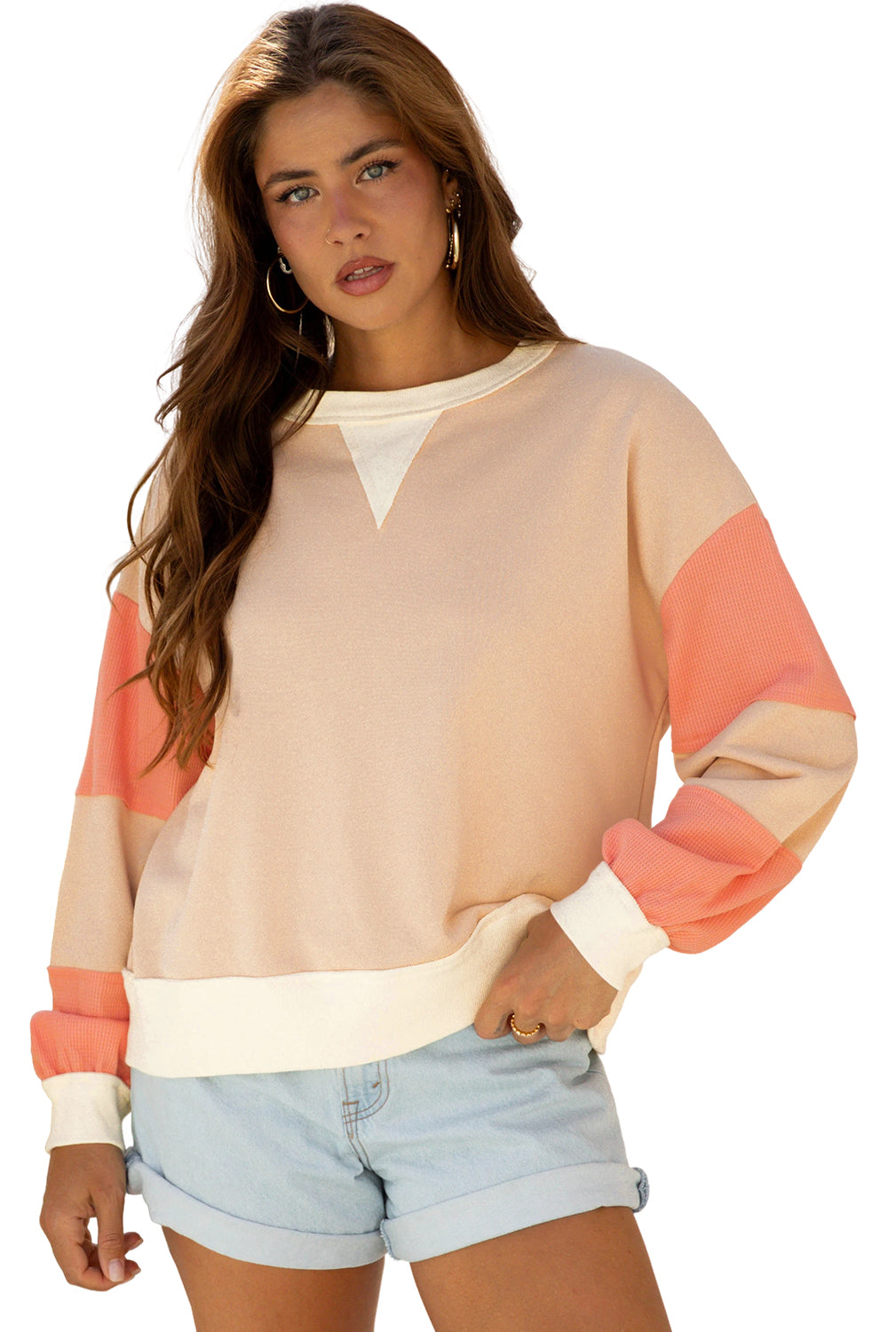 Colorblock Textured Patchwork Pullover Sweatshirt