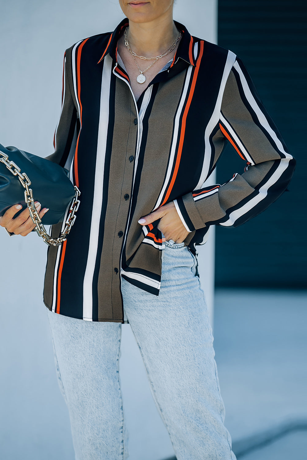 Shirt for Women Contemporary Women Brown Striped
