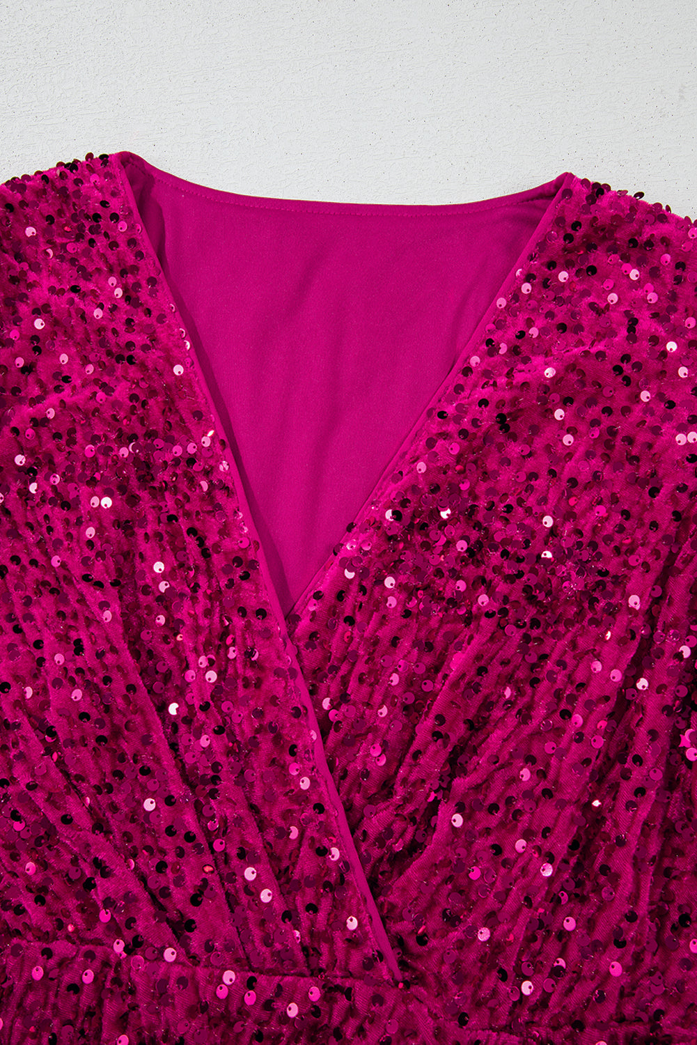 Pitaya Pink Velvet Sequin Long-Sleeved V-Neck Wrapped Party Mini Dress