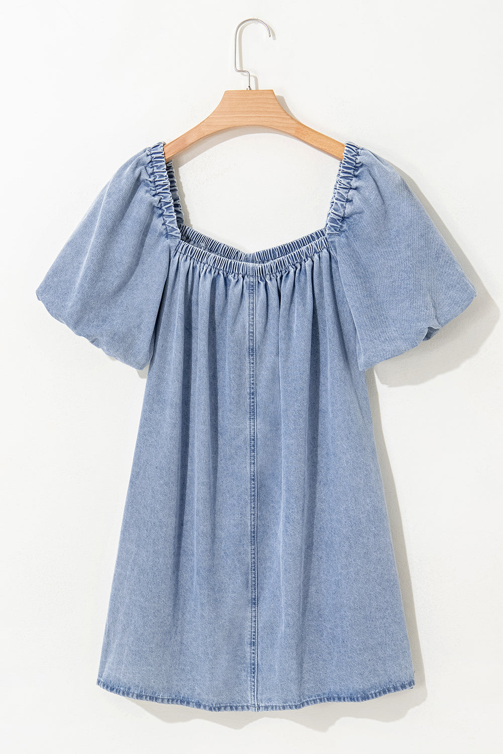 Bubble Neck Sleeve Square Denim Babydoll Dress