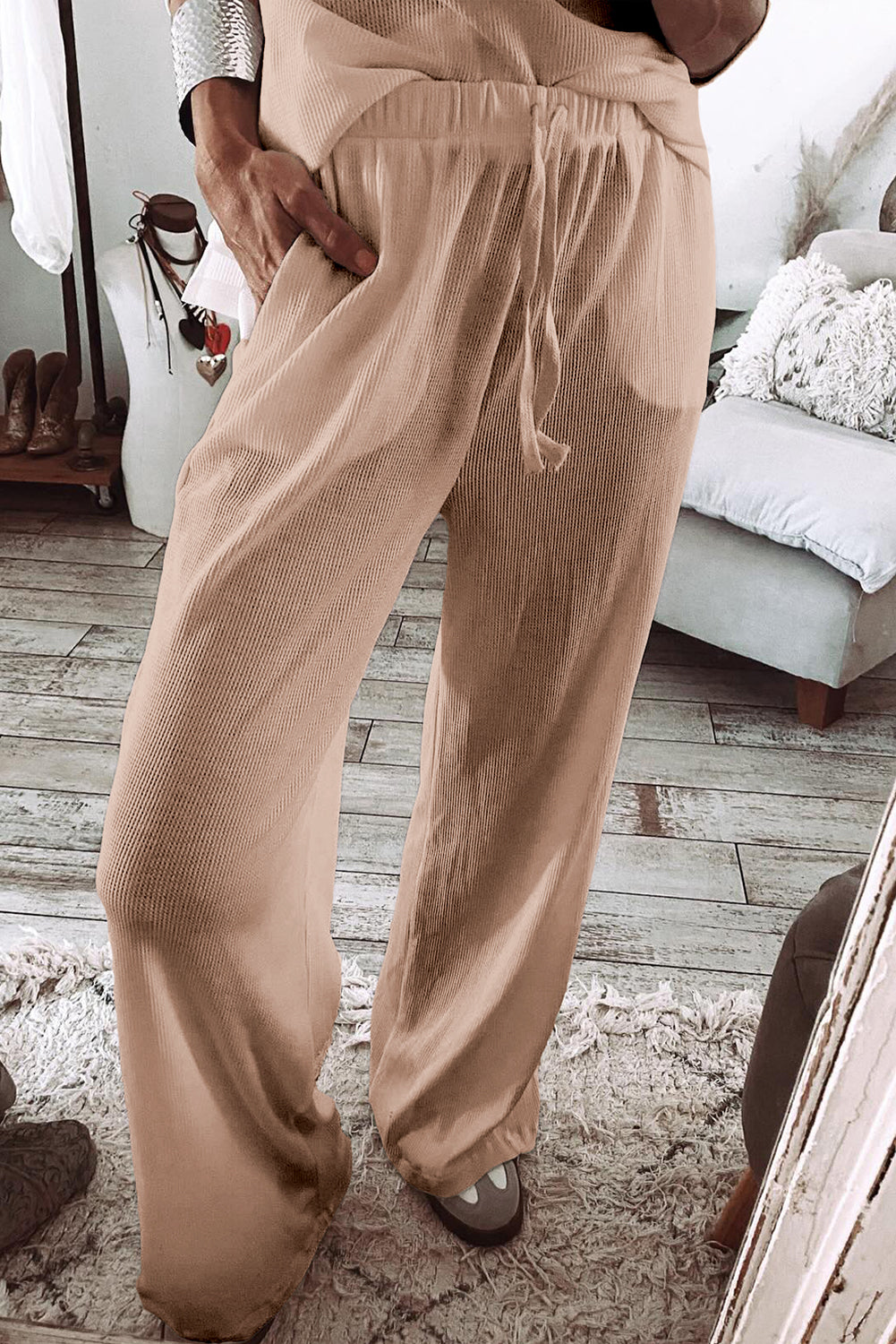 Long-Sleeved T Textured T Shirt and Pants Lounge Set