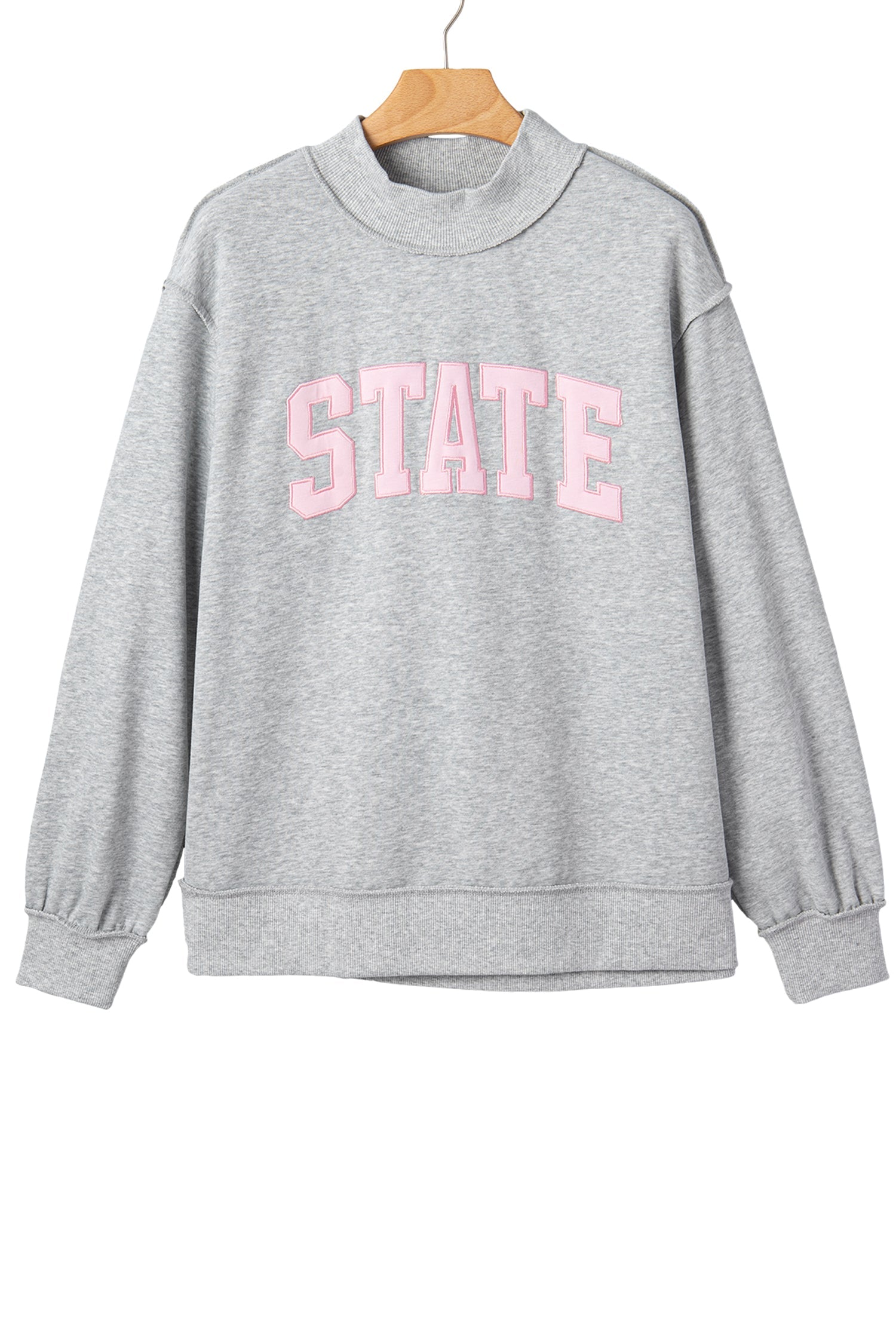 Grey Mock-Neck Light Mock-Neck Letter Embroidered Loose Sweatshirt