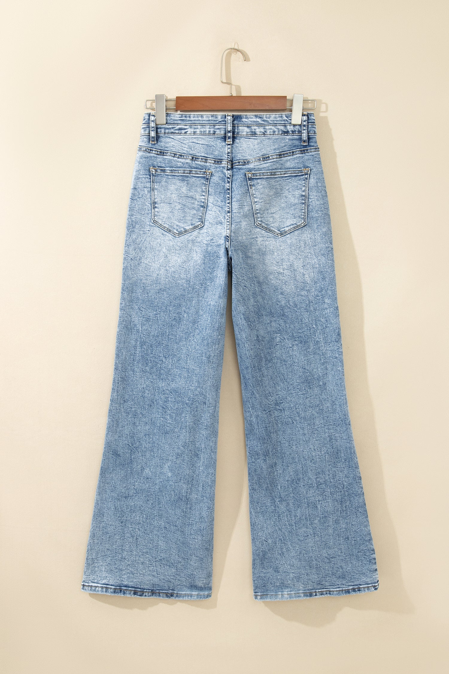 Beau Blue Fashion Blue Acid Wash Pocket Detail Flare Jeans