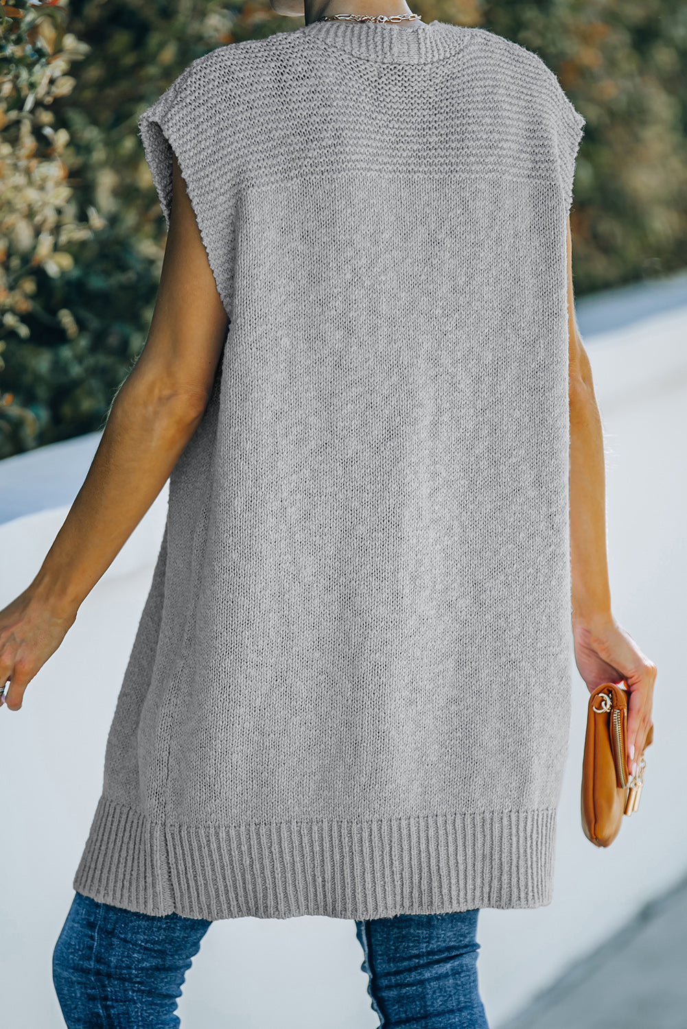 Women's Sweater Featuring Vest Cardigan Essential Gray