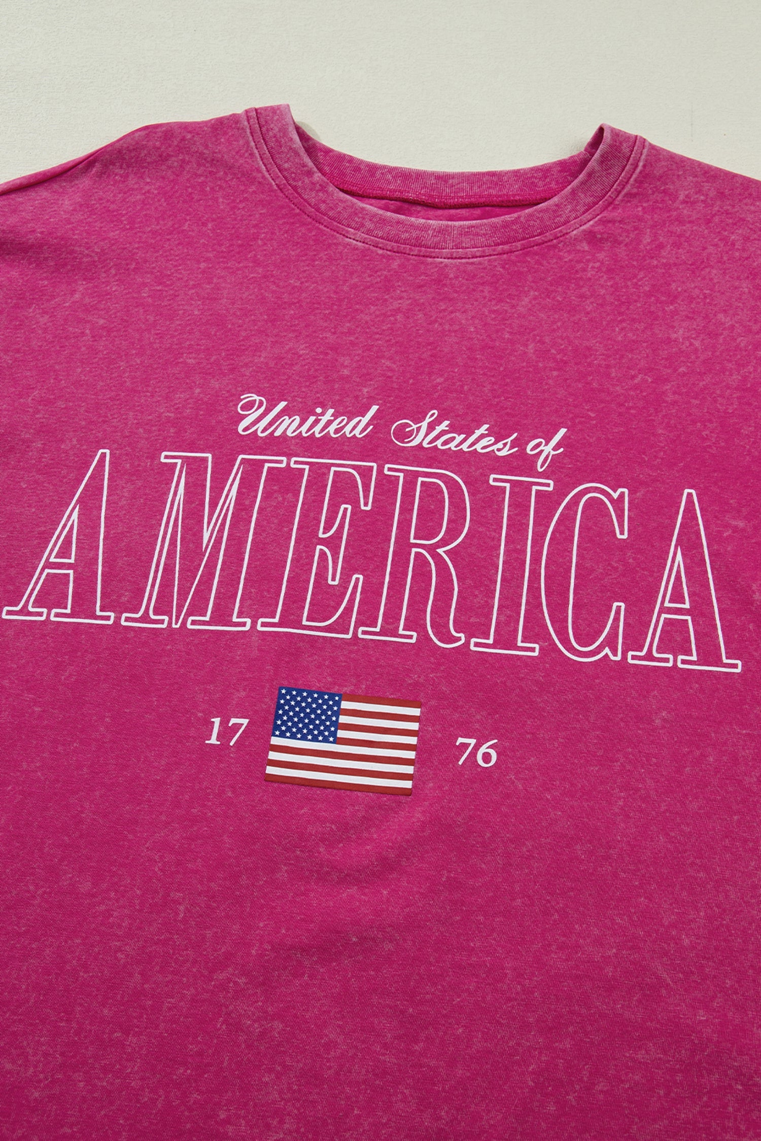 AMERICA Mineral 1776 Graphic Wash Cotton Tee in Rose Red