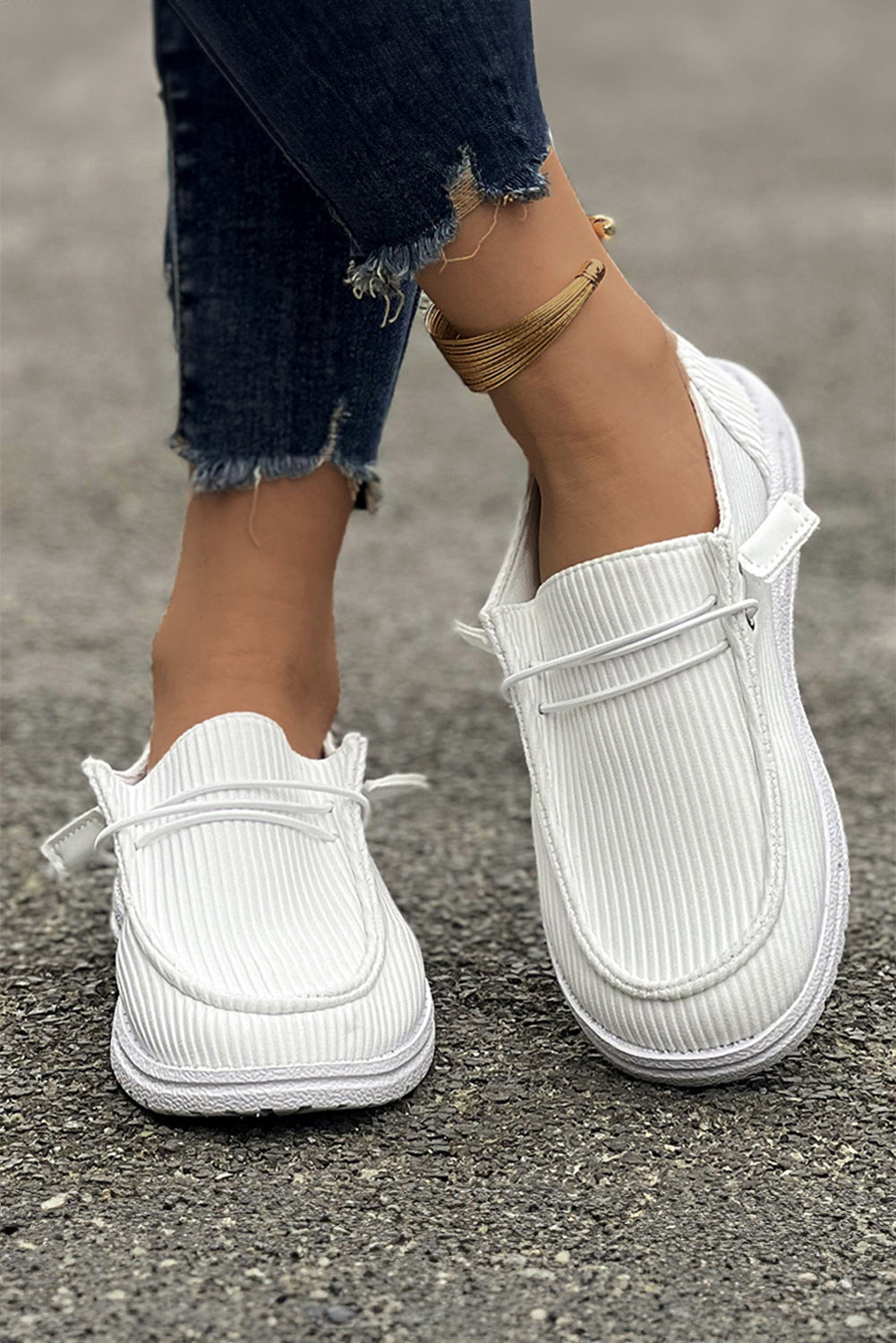Lace-up Decor Rib-Knit Decor Slip On Shoes