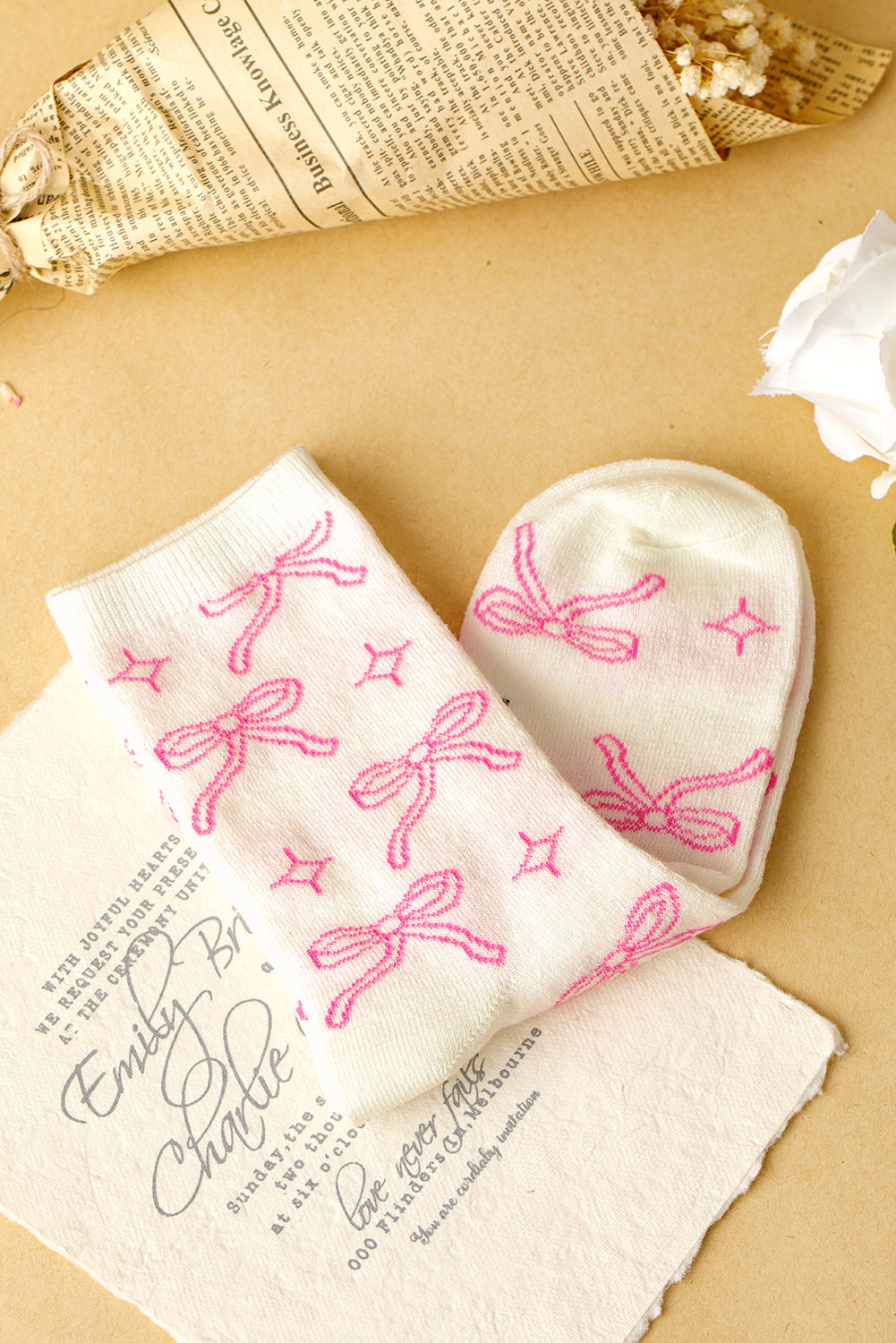 Sweet Mid Bowknot Print Calf Socks