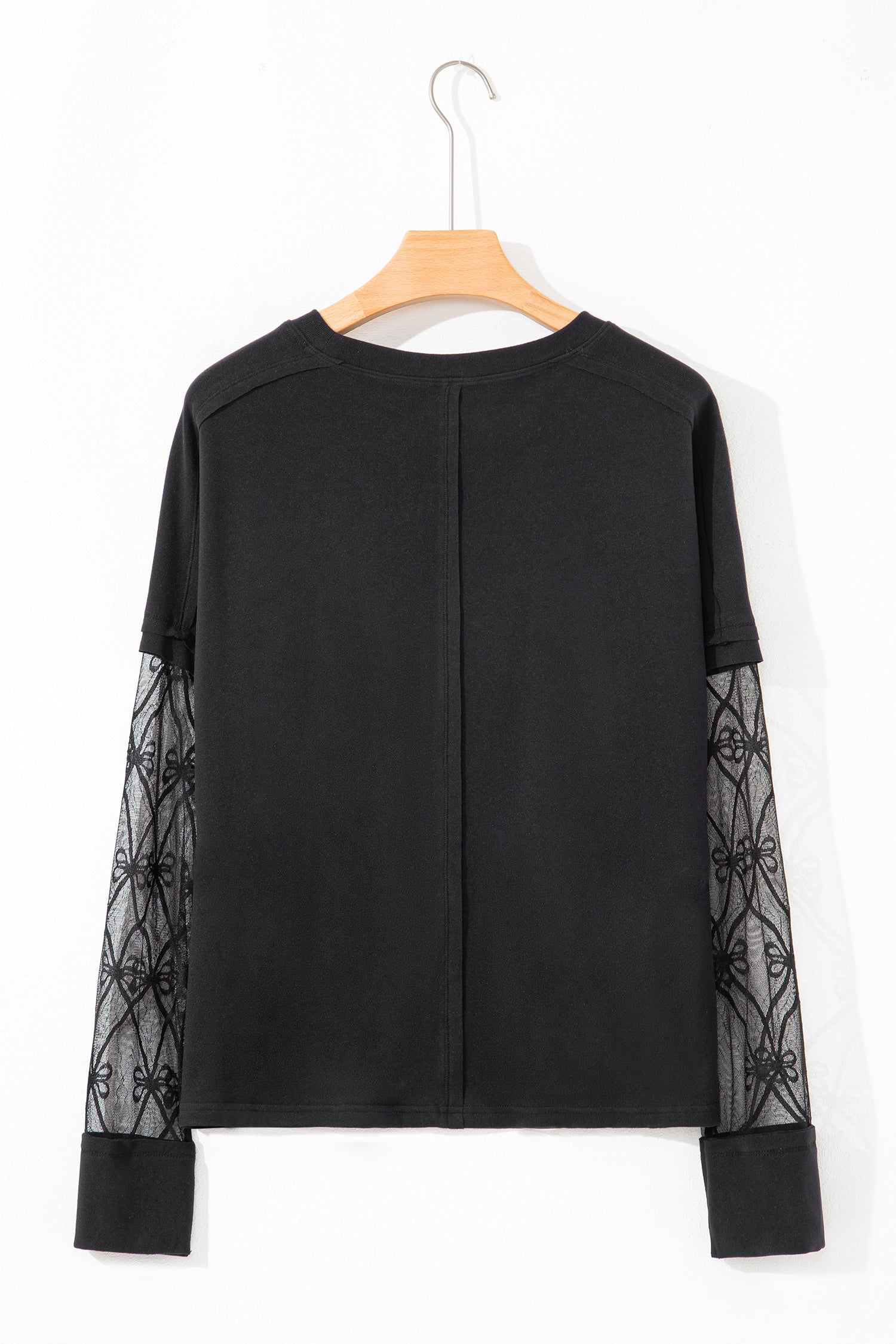 Bow Textured Patchwork Long-Sleeved Tee