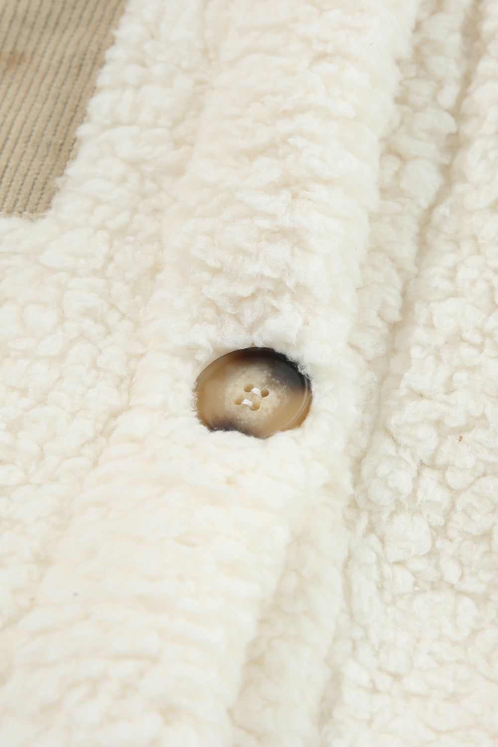 Contrast Flap Pocket Single Breasted Teddy Coat in Beige
