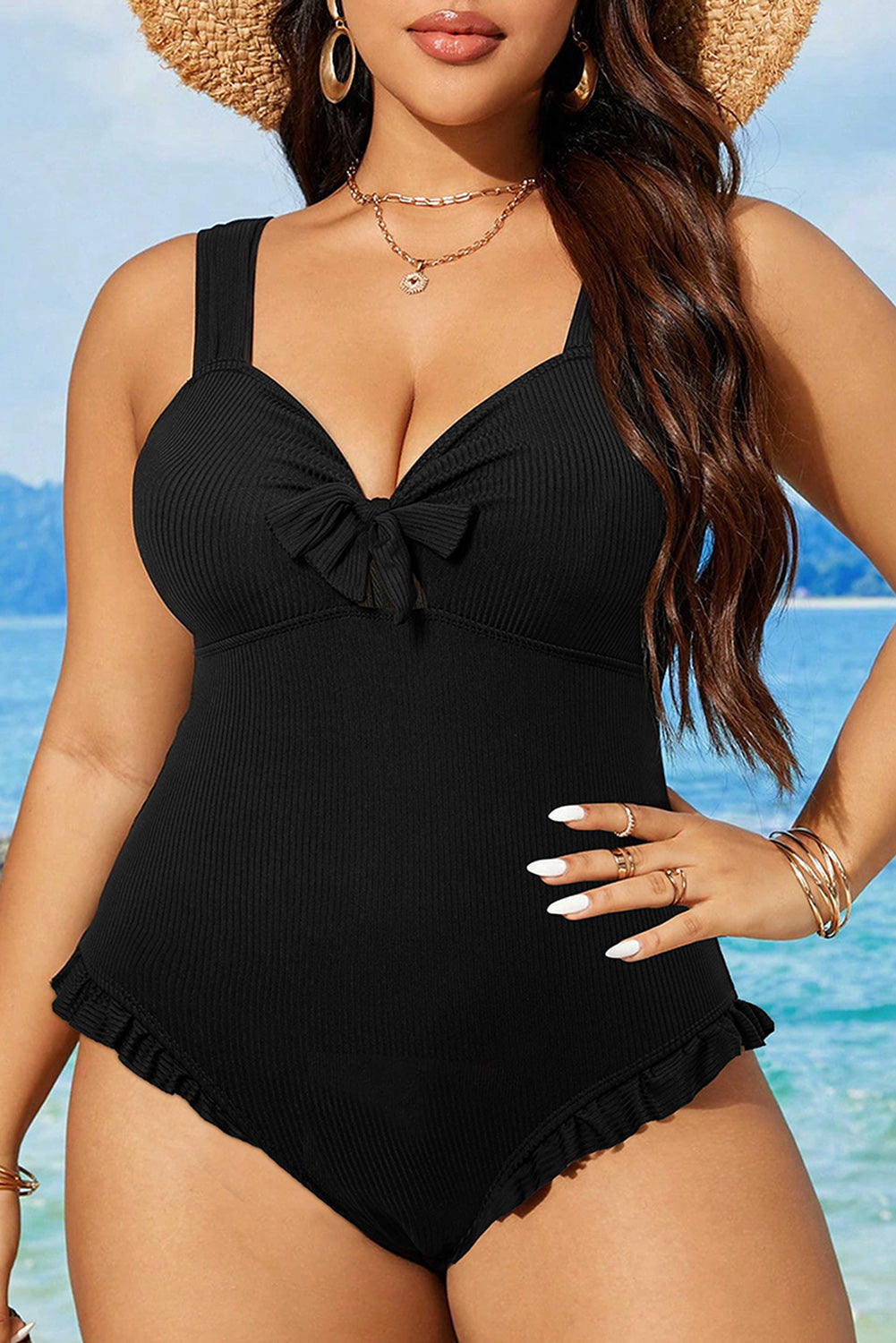 Plus Size Ruffled Trim One Piece Swimwear