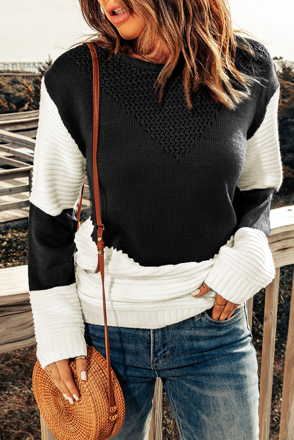 Two-Tone Chevron Pullover Sweater
