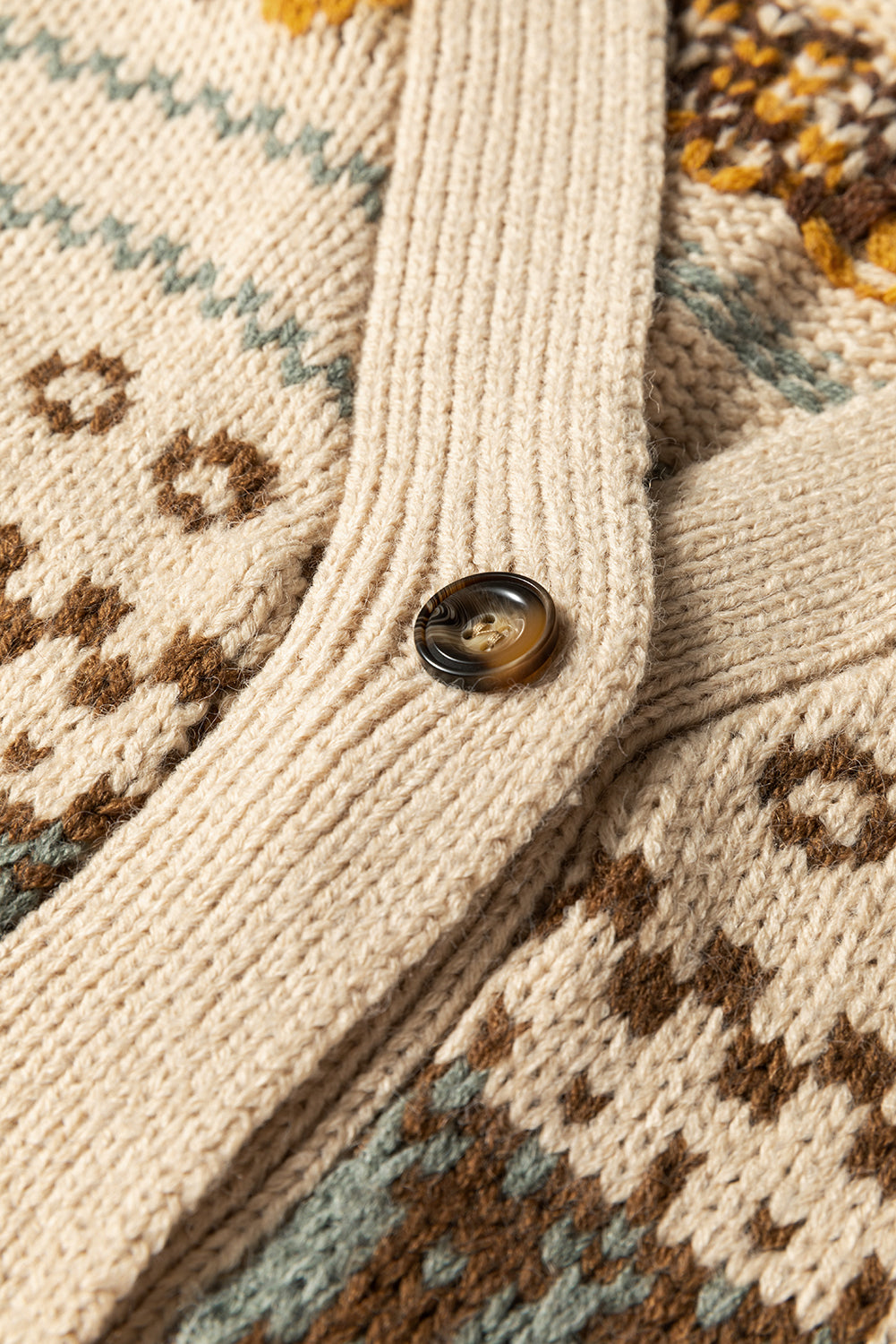Pattern Knit Western Knit Button V-Neck Cardigan Knit Top in Khaki