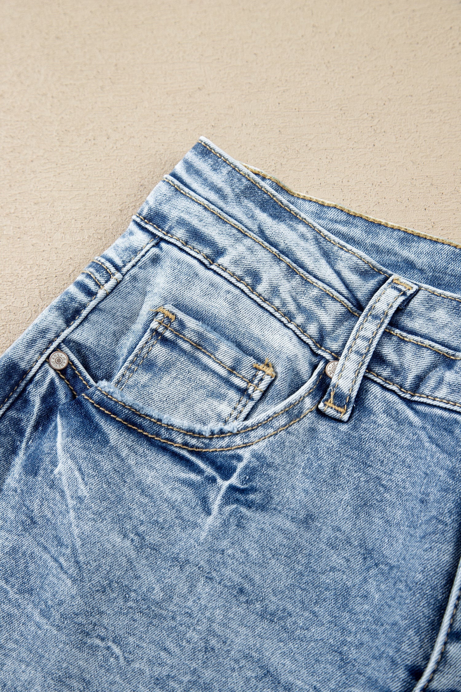 Beau Blue Fashion Blue Acid Wash Pocket Detail Flare Jeans